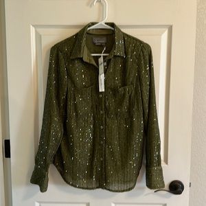 By Anthropologie Green Sequin Buttondown